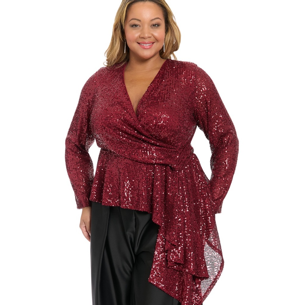 Muse Burgundy Sequin Wrap Top